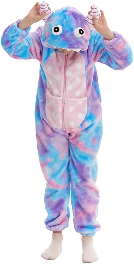 HSCTEK Fuzzy Teddy Fleece Child Monster Onesies Costume with Hoodie - Image 2