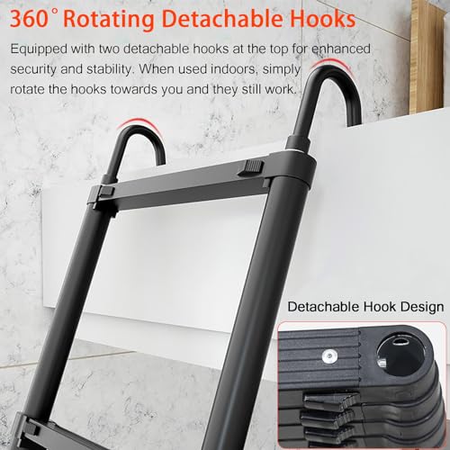 Exleiter Aluminum Telescoping Ladder, 2.6M/8.5FT Portable Extension Ladder with 2 Detachable Hooks Extendable Folding Anti-Slip Loft Ladder with Certificate EN 131, Black 2 Exleiter Aluminum Telescoping Ladder, 2.6M/8.5FT Portable Extension Ladder with 2 Detachable Hooks Extendable Folding Anti-Slip Loft Ladder with Certificate EN 131, Black - Image 2