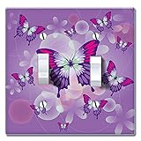 WIRESTER Double Gang Toggle Light Switch Plate/Wall Plate Cover - Pink Purple Butterfly