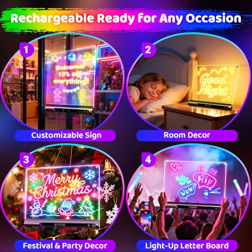 Image of Geokay 16 inch Rechargeable LED Drawing Board, 9-Color Light Modes with Timer & Built-in Stand, Neon Glow Up Dry Erase Doodle Note Pad, Sketching Gift Toy for Kids /Girls /Teens, 6 Markers & Tracing Book