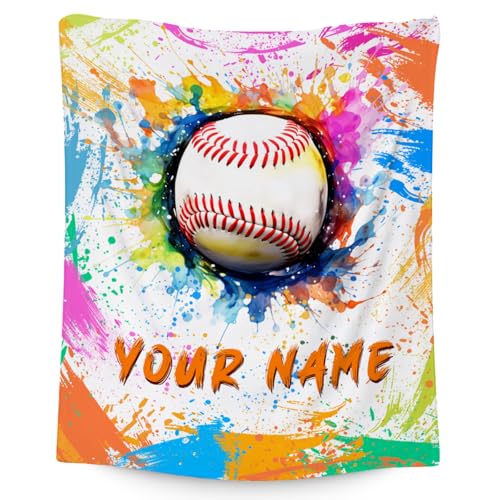 Custom Baseball Blanket, Cozy Soft Throw Blankets for Kids, Cool White Flannel Throw Gifts for Couch Sofa, 40x50 Inches