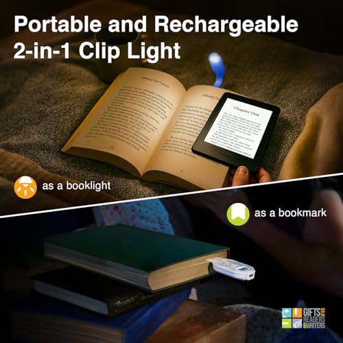 Flexilight wiederaufladbare Leselampe | 2 in 1 Lesezeichen Buch Licht | LED Clip On Leselampe | Kinder und Erwachsene Buchlampe | Buchzubehör | Geschenk für Leser, Buchliebhaber