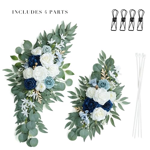 Artificial Dusty Blue Wedding Arch Flower Swags Set of 2 for Welcome Signs Floral and Wedding Reception Ceremony Decorations, White Flowers Decor - Image 6