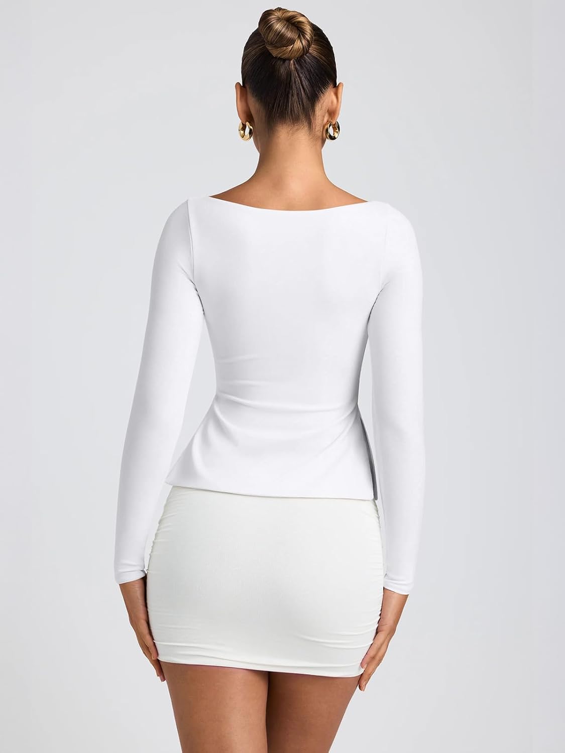 REORIA Womens 2025 Fall Trendy Tops Long Sleeve Shirts for Women Square Neck Going Out Side Slit Tshirts Cute Basic Tee - Image 2