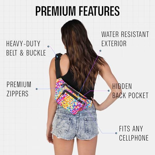 Image of SoJourner Bags Women's and Men's fabric Holographic Rave Fanny Pack for Festival Cute Fashion Waist Belt Bag (Rainbow Raver)