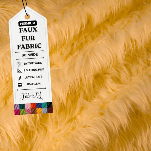FabricLA Faux Fur Fabric Banana Precut 9" x 60", Long Pile Shaggy Plush Fake Fur (2.5" Pile) for Sewing, Crafts, DIY, Costumes, Upholstery, Quarter Yard