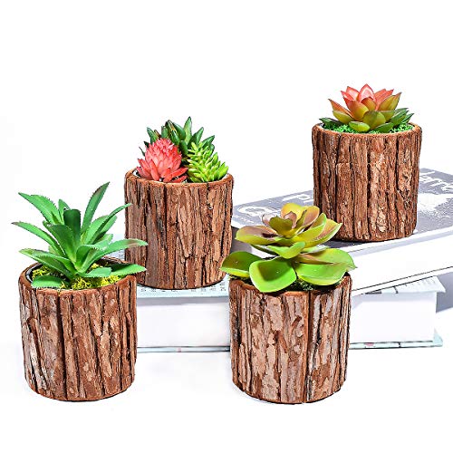 Ecosides 4 pcs Cactus Suculentos Artificiales En Maceta, Jarrón de CeráMica con Plantas Artificiales, Maceta de Flores Rosa y Blanca, Maceta, Decoración de BonsáI en Maceta para Mesa,Ventana, Balcón Cover