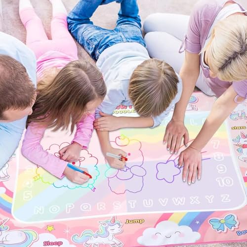 Image of PATPAT Water Doodle Mat 40 X 32 Inches, Unicorn Magic Drawing Mat with 5 Pens, 4 Tracing Boards, 4 Seals, 1 Album, No Mess Educational Toy for Kids Toddlers Girls Boys Age 3-8 Birthday DIY Gifts