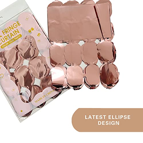 Sparkling Ellipse Rose Gold Backdrop Metallic Tinsel Foil Fringe Curtains Photo Booth Props Streamer For Christmas New Years Eve Thanksgiving Birthday Graduation Wedding Party Decorations - 2Pcs #TOP3