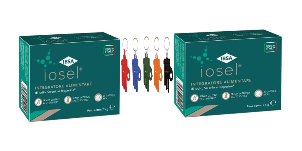Ibsa Farmaceutici IOSEL Integratore Alimentare, DUE CONFEZIONI DA 30 Capsule Molli, (BIPACK) color Standard - Con Omaggio Portachiavi Lumacare Cosmetics