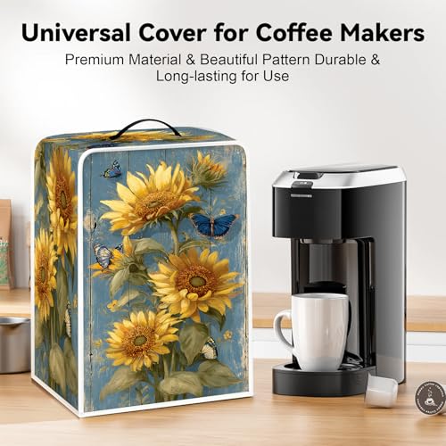 Image of Universal Coffee Maker Cover, Durable Polyester Lightweight Long-Lasting Dustproof Cotton Blend Appliance Protector for Kitchen Countertops (Yellow and Green)