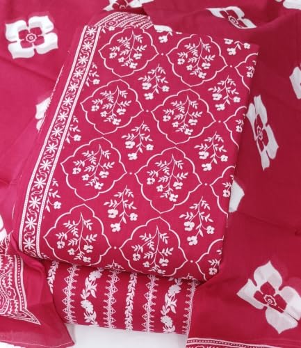 Image of DRAVINAM Trends Women's Premium Cambric Cotton Jaipuri Printed Unstitched Salwar Suit Dress Material with Mulmul Cotton Dupatta