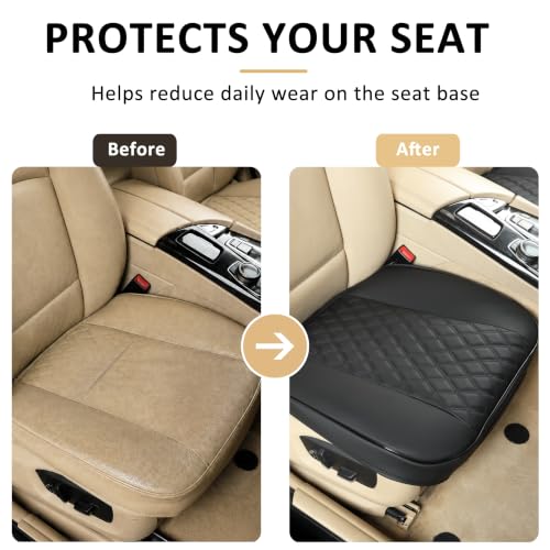 Image of Black Panther 1 Pair PU Car Seat Covers, Front Seat Bottom Protectors Compatible with 95% Vehicles,Diamond Pattern Embroidery, Anti-Slip (W 21.26''xD 20.86 inch) - Black