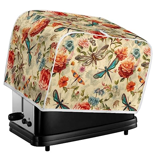 Kuiaobaty Vintage libellula floreale tostapane copre 4 fette di protezione polvere tostapane sacchetti con gancio, copertura protettiva campagna per macchina del pane