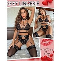 Avidlove Lace Garter Lingerie Set with Removable Choker Teddy Babydoll Strappy Bra and Panty Set (No Stockings) - Image 6