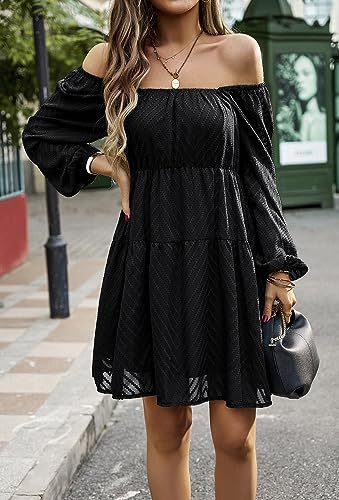 Image of BestWendding Women Long Sleeve Mini Dress Square Neck 2026 Fall Dress