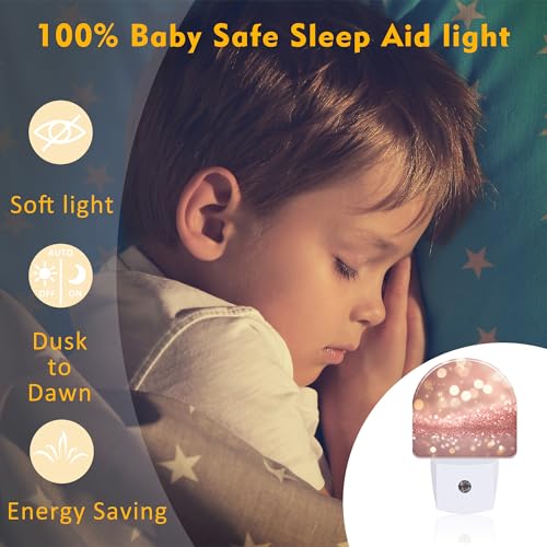 Image of Rose Pink Glitter Night Light, Gold Sparkle Shine Bling Dusk to Dawn Night Light Plug in,0.5w Energy Saving Sleep Friendly NightLight for Kids Boys Girls Home Decor