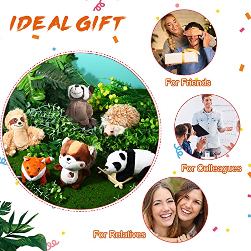 6 Pieces Jungle Animal Plush Toys Forest Stuffed Animals Set, Panda, Little Raccoon, Sloth, Big Tail Squirrel, Fox, Hedgehog Animals For Safari Party Favors Teacher Student Achievement Award #TOP3