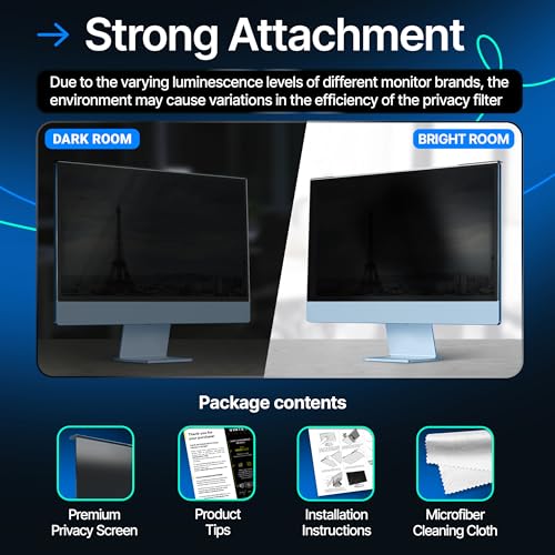 Image of VINTEZ Acrylic 24 Inch Computer Privacy Screen Filter Compatible with 24 inch iMac (2021, 2022, 2023, 2024, M1, M3, M4) - 21.5 inch x 12.6 inch (547 x 320mm) - Monitor Frame Hanging Type