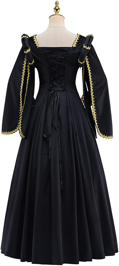 Women's Renaissance Costume Tudor Queen Elizabeth Cosplay Dress Gold Baroque Damask Layered Ball Gown
