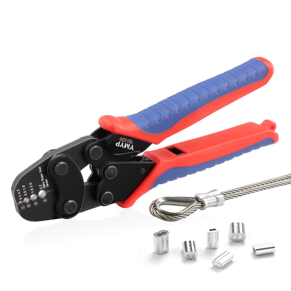 YMYP Wire Rope Crimping Tool with Ratchet, Ferrule Swaging Tool for Aluminum Sleeves, Loop Sleeves, Wire Rope Crimper for 1/64''-3/32''(0.1mm-2.2mm)