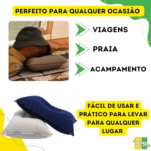 Travesseiro Inflável Camping Viagem Carro Prova D'água Smart (Cinza)