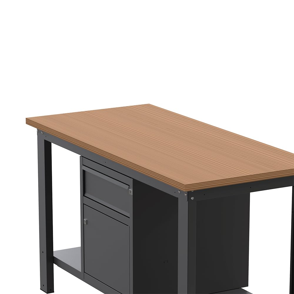 SOGI X3N_103L Werkbank - 1,5 m - Holzplatte - Schrank mit Tür und Schublade - Anthrazitgrau, Holzbock