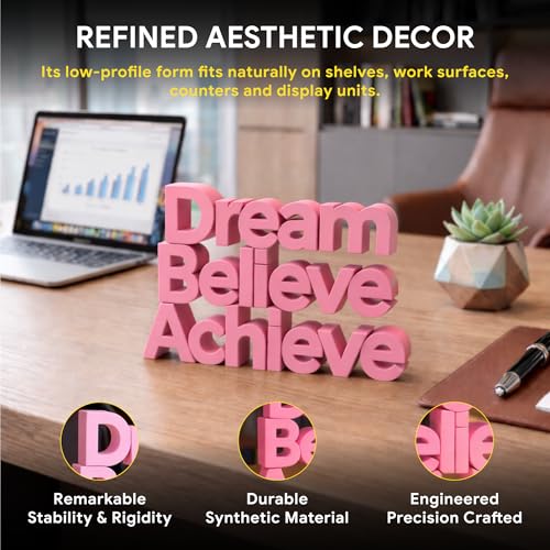 Image of Mad Masters Dream Believe Achieve Motivational Desk Decor - Aesthetic Table, Shelf & Wall Showpiece for Home Office, Business. Vastu Friendly Gifting, Blush Pink (8x5.5x1 Inch)