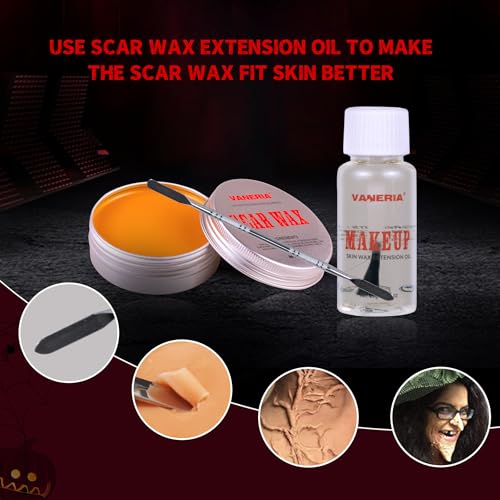 VANERIA Halloween Vampire Make Up Kit SFX Makeup Kit 4 works Vampire Teeth, Scar Wax and Spatula - Image 4