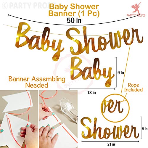 Image of Party Propz Baby Shower Decorations Kit -17 Pcs Mom to Be Decoration Items Set with Golden Baby Shower Balloons, Banner & Foil Curtains, Maternity Props for Photoshoot (Cardstock, Latex, Foil)