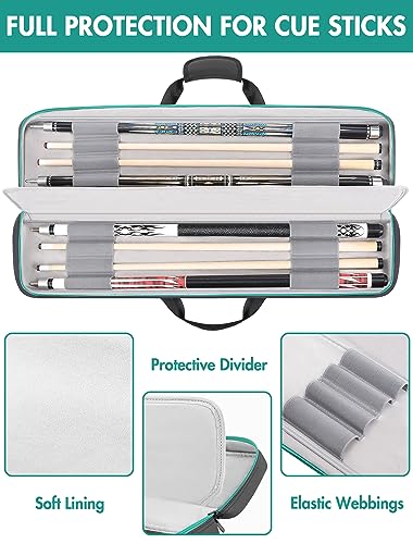 PEKREWS Pool Cue Case 4x4 Pool Stick Bag with Backpack Straps Soft Billiard Cue Carrying Case with Shoulder Strap, Billiard Stick Case Holds 4 Butts 4 Shafts and Billiards Accessories, Black - Thumbnail 2
