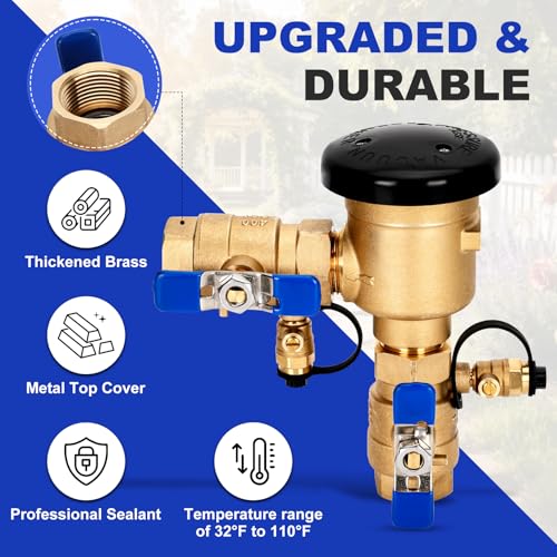 Image of UPGRADED 1 inch Pressure Vacuum Breaker Assembly, 400 PSI Max - Thickened Brass Backflow Preventer with Pre-Applied Sealant (No Teflon Tape Needed), Backflow Preventer Valve for Irrigation & Plumbing