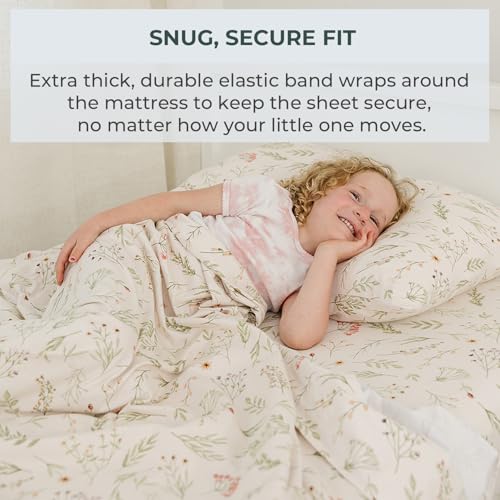 Image of Pobibaby Premium Twin Full Sheets Sets Kids Double Bed Sheets in Cotton Blend | Ultra-Soft Woodland Camping Print with Fitted Sheet, Flat Sheet & Pillowcases (Twin Zephyr Minnie)