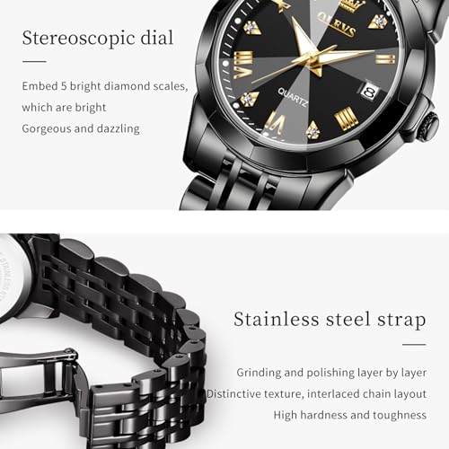 Image of OLEVS Analog Couple Watch Night Light Waterproof Stainless Steel Quartz Watch Men's and Women's Calendar Date Window Leisure Wedding Romantic Double Watch