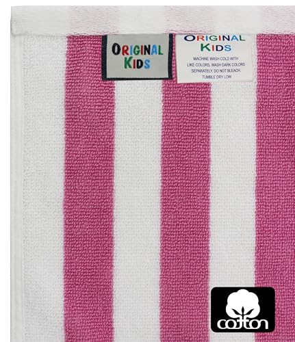 Image of ORIGINAL KIDS Hand Towels - Set of 6 Cabana Stripe 100% Cotton Yarn Dyed Terry Hand Towels - Super Soft Quick Dry Easy Care Absorbent Towels for Bathroom Kitchen Toddlers Children - 16x27 - Pink White