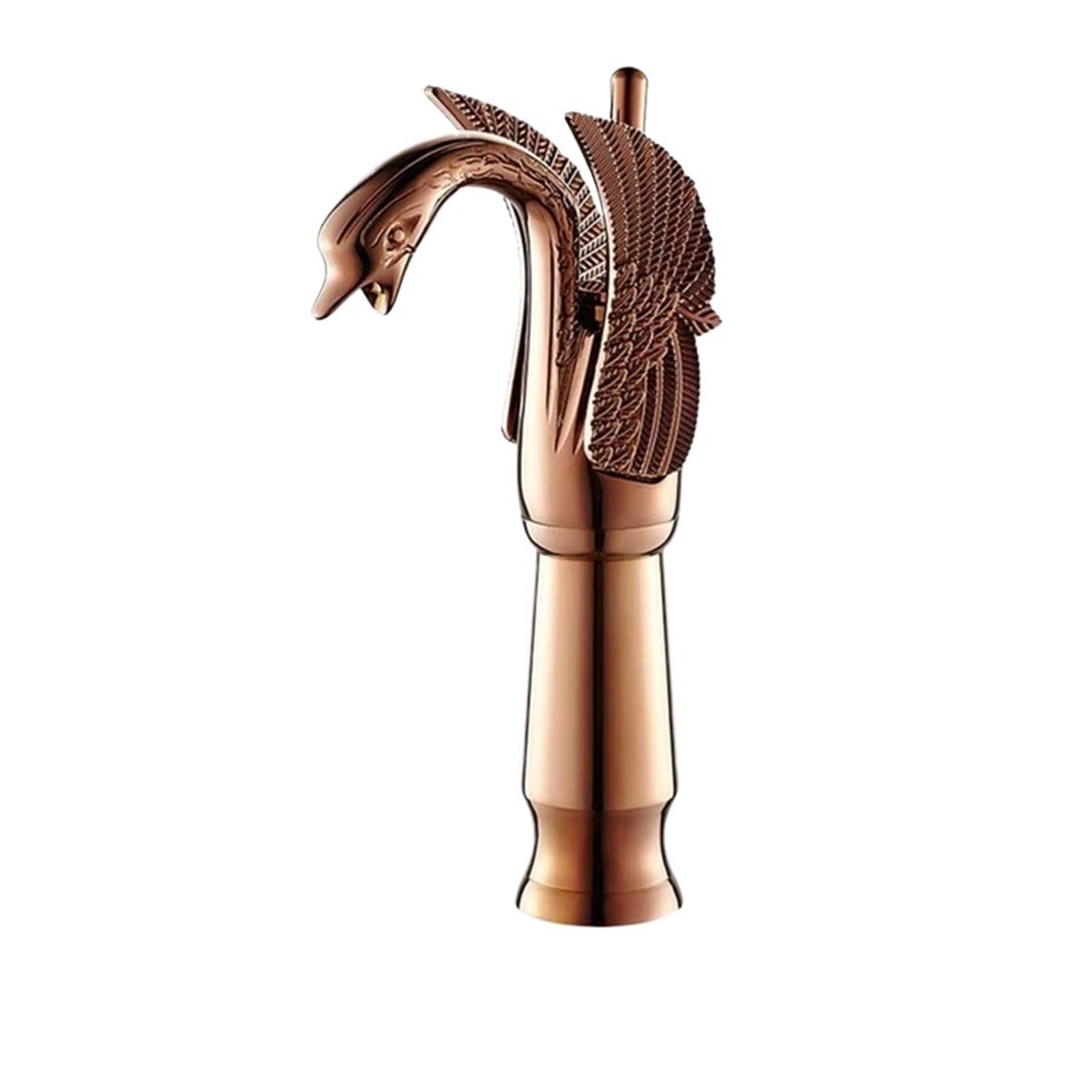 MXXQRHF Kitchen Faucets, Gold swan Shape Brass Bathroom Basin Sink Faucet hot and Cold Water Basin Faucet countertop Mounted Chrome swan Faucet (High Rose Golden)