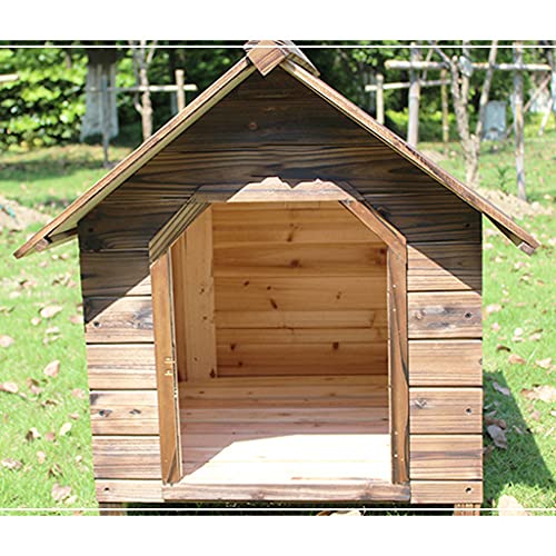 Cuccia per esterni in legno, carbonizzata, con base rimovibile, per animali domestici di piccola e grande taglia, ideale per uso interno ed esterno, 88 x 77 x 81 cm