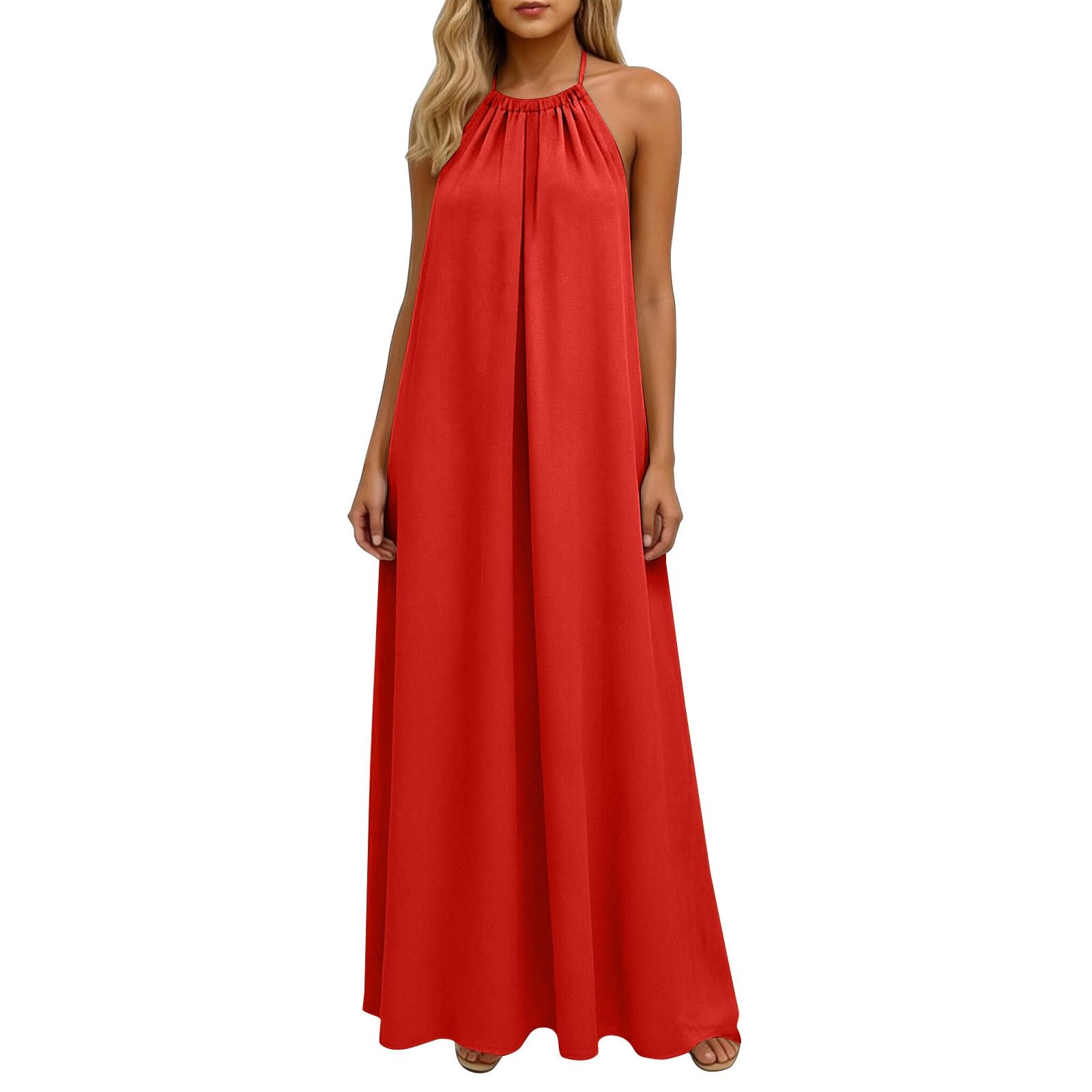 Générique Robe Longue Femme Chic Et Elegant Bretelles Spaghetti Coton Boheme Robe à Bretelles Elegant Chic Robes Lin sans Manches DéContracté Quotidien Boho Plage Vacances Plage éTé