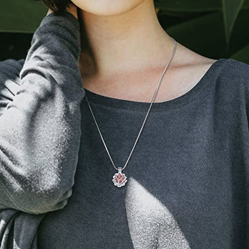 Infuseu Essential Oil Diffuser Necklace Aromatherapy Jewelry For Women Teengirls, Small Lotus Flower Pendant, 7 Lava Rock Stones, 24" Snake Chain #TOP4