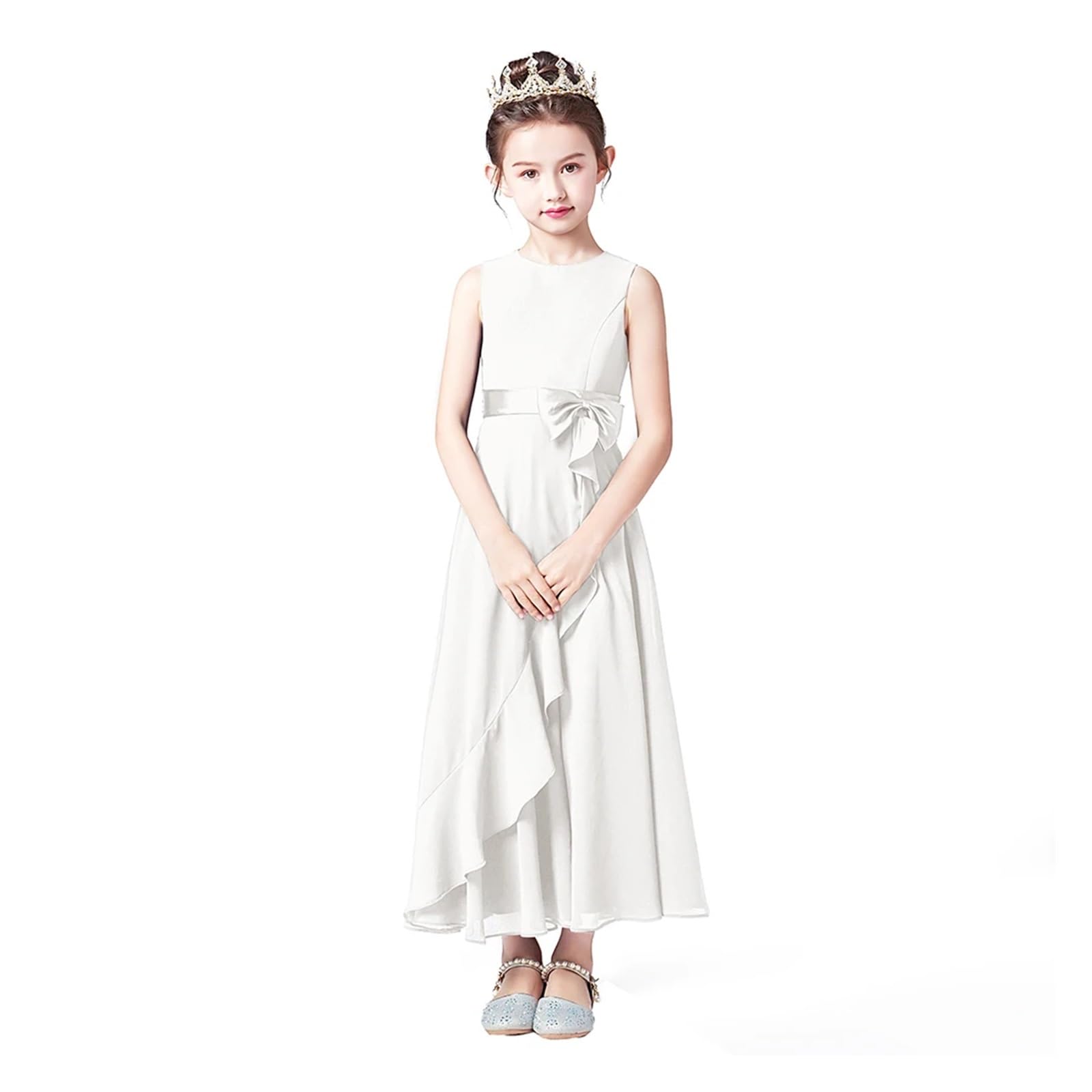 Vestidos Personalizados de Gasa for Dama de Honor Junior for Adolescentes, Vestidos de Flores for niña for Fiesta de Boda, Vestidos de Primera comunión for niños para Bodas(Ivory,8)