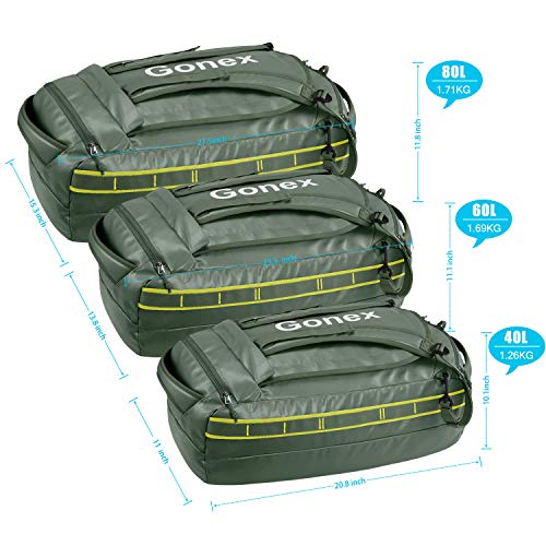 Gonex 60L Water Repellent Duffel Bag Backpack Outdoor Heavy Duty Duffle Bag with Backpack Straps for Hiking Camping Travelling Cycling for Men Women Olive Green