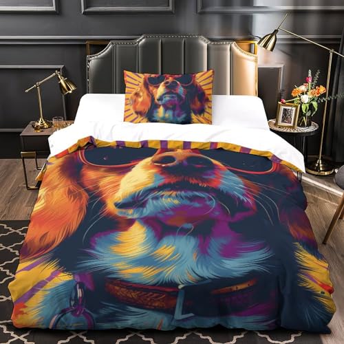 Housse de couette chien 3D infroissable avec fermeture éclair pour lit simple