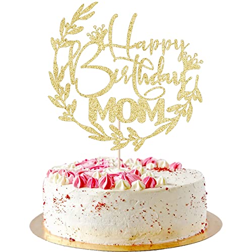 Arokippry Happy Birthday Mom Cake Topper - Mother's Birthday Cake Decor Birthday Party Decor For Mom - Mother's Day Party Cake Topper Golden Flash (Gold) #TOP18