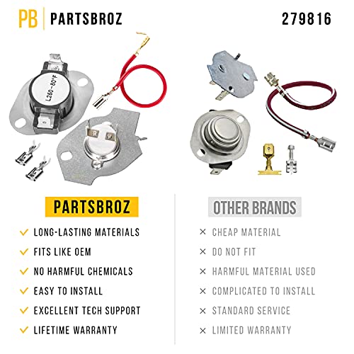 279816 Dryer Thermal Cut-Off Kit Whirlpool Kenmore Thermostat Part Cutoff Fuse Ap3094244 Maytag Amana Wed4815Ew1 Wed5000Dw2 Medx655Dw1 Ned4655Ew1 Wed6200Sw1 Medc215Ew1 Ned4600Yq0 Ned4600Yq1 Aed4475Tq1 #TOP4