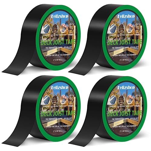 Image of Joist Tape, 2 inch x 50' Waterproof Butyl Deck Flashing Tape, Weather Resistant for Beams, Wood Joists and Decking (4 Rolls)