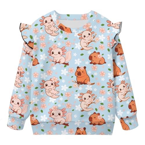 Little Girls Sweatshirts Size 1-8 Toddler Clothes Ruffle Shoulder Tops Graphic Tees