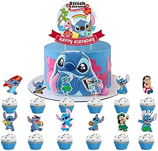 Stitch Birthday Cake Decoration 13Pcs Lilo Stitch Cake Topper, Birthday Cake Decoration for Stitch Theme Birthday Party for Kids Birthday Baby Shower Party