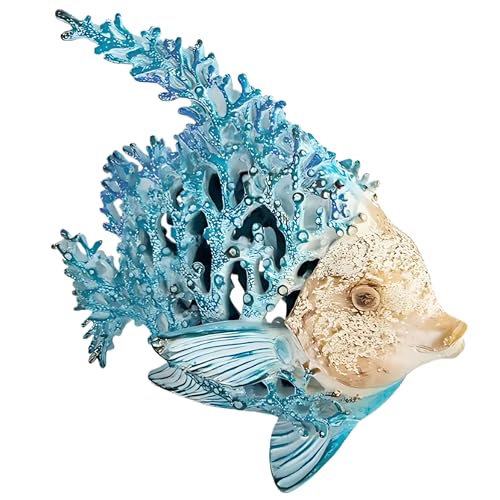 Corner Merchant Ocean Decor Coral Reef Angelfish Sculpture Beach Home Decor Coastal Tabletop Collection 11 in x 10 in (Sky Blue)