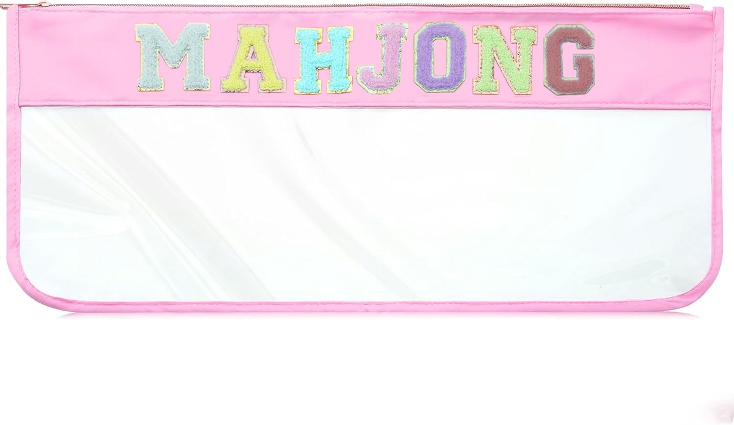 Empty Mahjong Tile Bag, American PVC Clear Mahjong Case Size 166 Waterproof Zippered Storage Tile Holder Rack Bag for Game Lover Travel, Case Only, Pink
