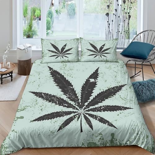 Housse de couette microfibre résistante aux lavages motif feuille de marijuana 3D